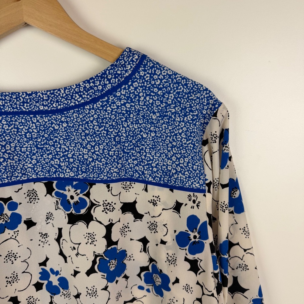 Talbots Blue Floral Blouse Large Lightweight Boho Office Mixed Print Preppy - Picture 2 of 7